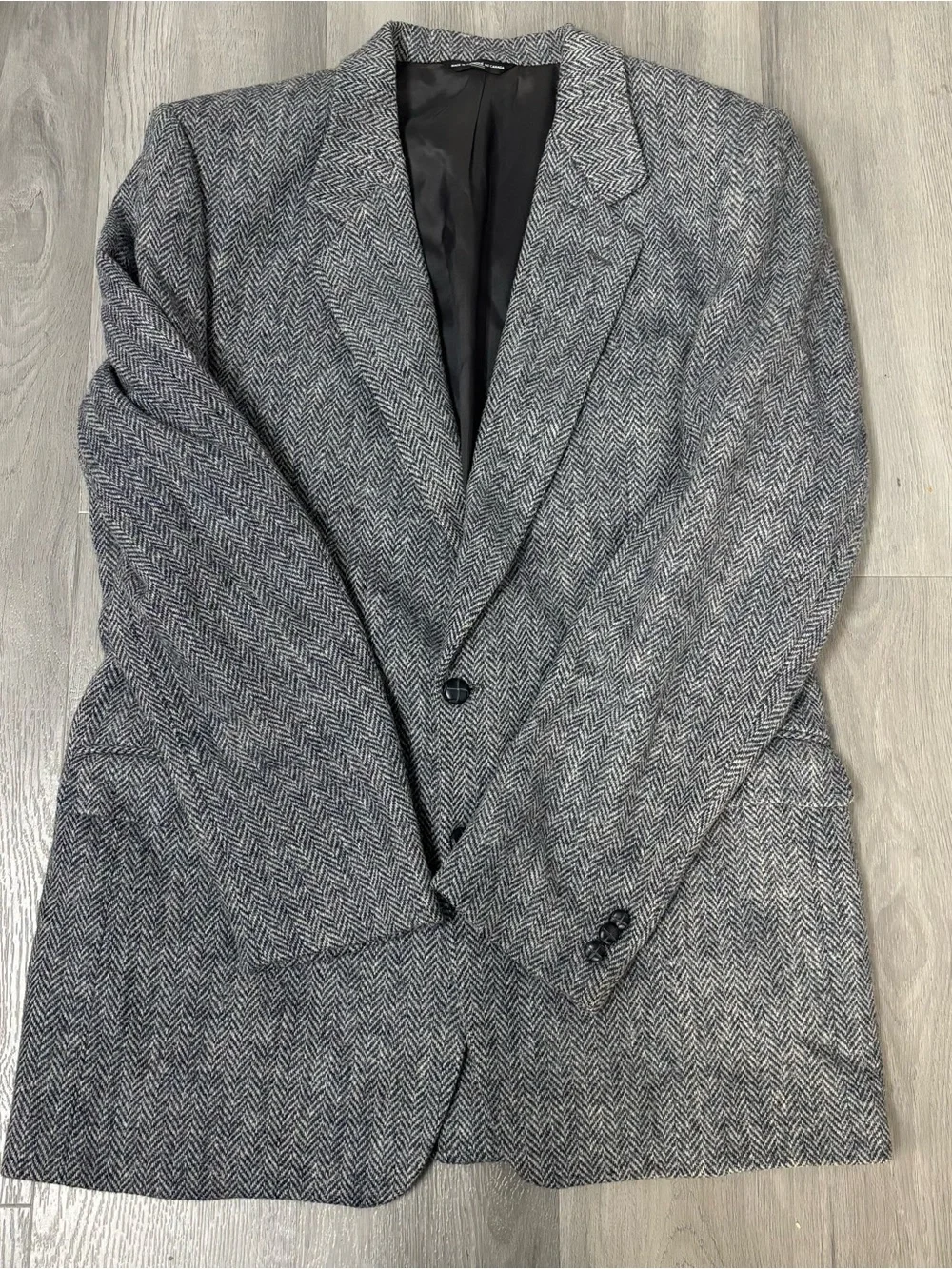Moores Harris Tweed Wool Gray/Navy Herringbone Mens Sport Coat Blazer Size 48x